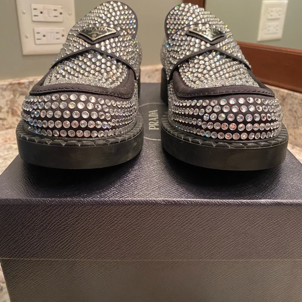 RARE- Prada Crystal Logo Flat Loafers - Picture 5 of 6